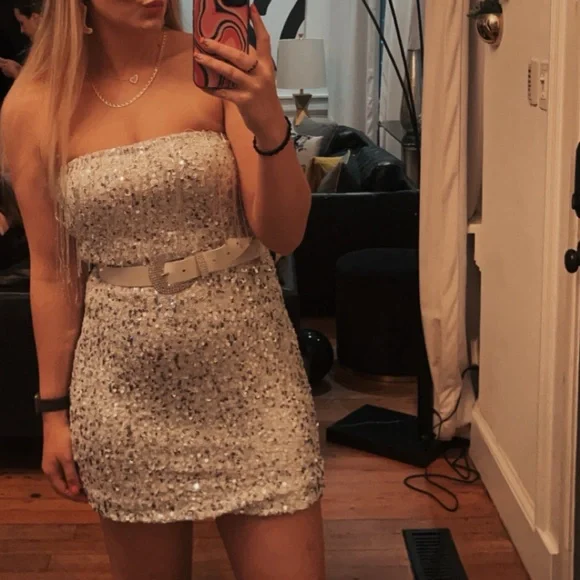 Strapless Fringe and Sequin Mini Dress - Picture 7 of 7